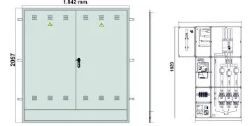 NA02066. Puerta empotrar en pared/ nichos FECSA ENDESA doble hoja, cierre JIS Cía para TMF10 de hasta 436,46Kw+ Toroidal/ Armario GRA 2550/1690. (medida 2064x1890mm)