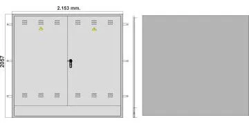 NA02067. Puerta empotrar en pared/ nichos FECSA ENDESA con marco y escuadras de fijación, de DOBLE HOJA, con cerradura anclaje 3 puntos BOMBÍN JIS/ Para utilidades diversas/ Armario GRA 2550/2200. (medida 2057x2153mm)